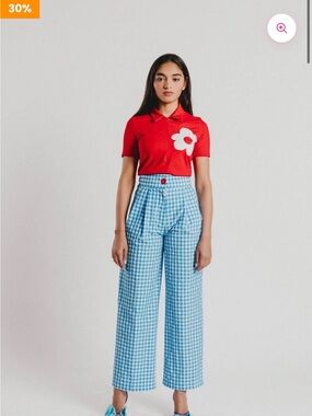 Agatha Ruiz de la Prada Wide-Leg Gingham Pants in Light Blue - Women's